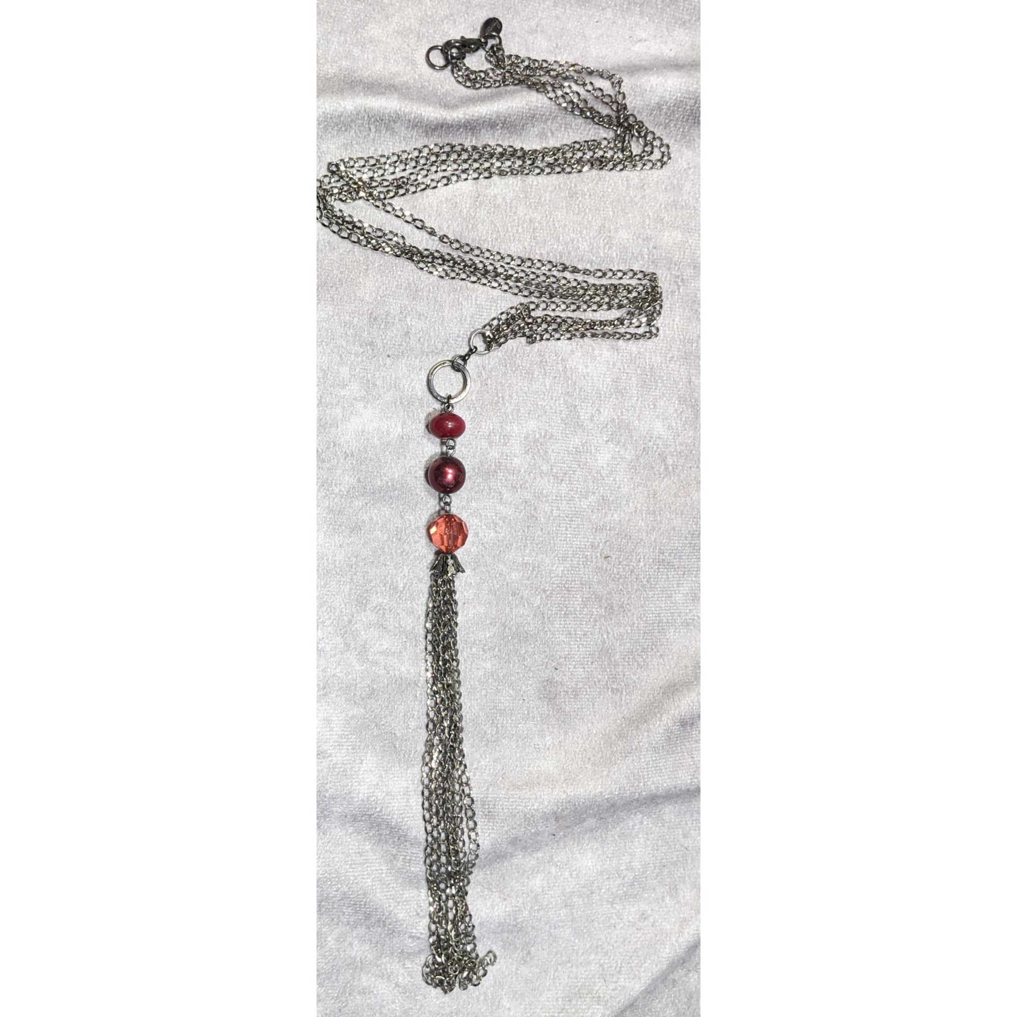 Other Bonnie J Red Gemmed Multi-Chain Silver Tone Tassel Necklace Size ONE SIZE - 4 Thumbnail