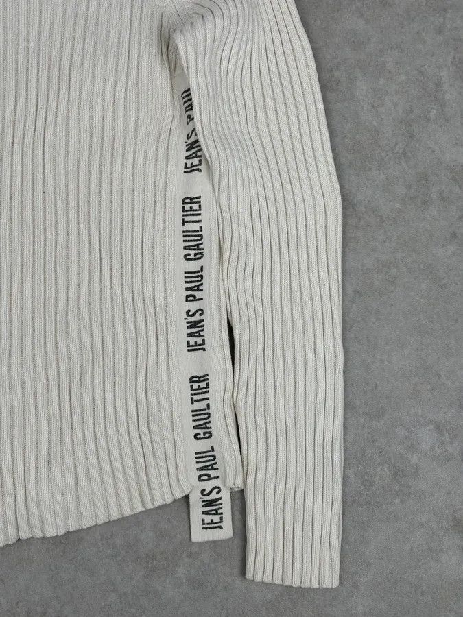 Jean Paul Gaultier 2000s Jean Paul Gaultier Cream Cotton Ribbed Zip-up Sweater Size US M / EU 48-50 / 2 - 8 Thumbnail