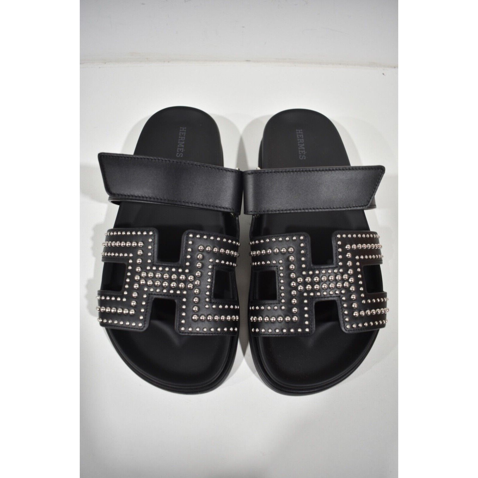 Hermes Hermes Chypre Sandal Black Silver Studded Stud H Logo Size US 7.5 / IT 37.5 - 7 Thumbnail
