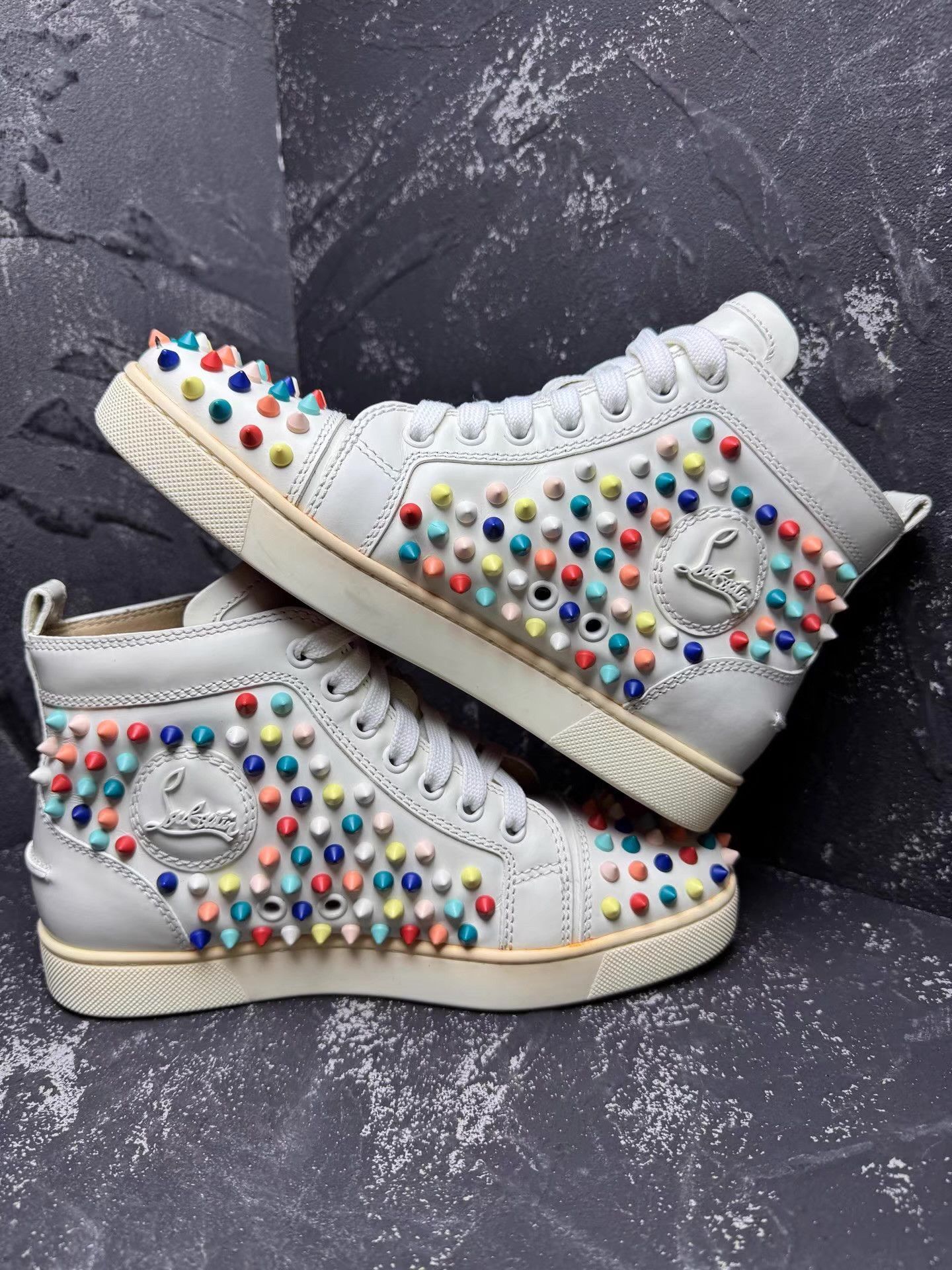 Christian Louboutin Christian Louboutin White High-Top Studs & Red Sole Q10 Size US 6.5 / IT 36.5 - 5 Thumbnail