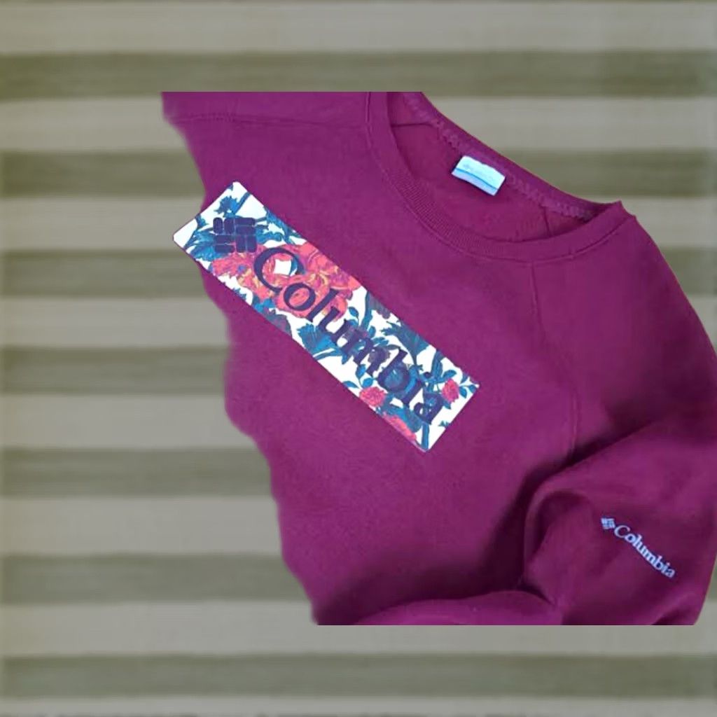 Vintage Columbia Sweatshirt Pullover Woman 2XL Purple Floral Flower Child Crew Neck Long Sleeve Cute Fun Size XXL / US 16-18 / IT 52-54 - 1 Thumbnail