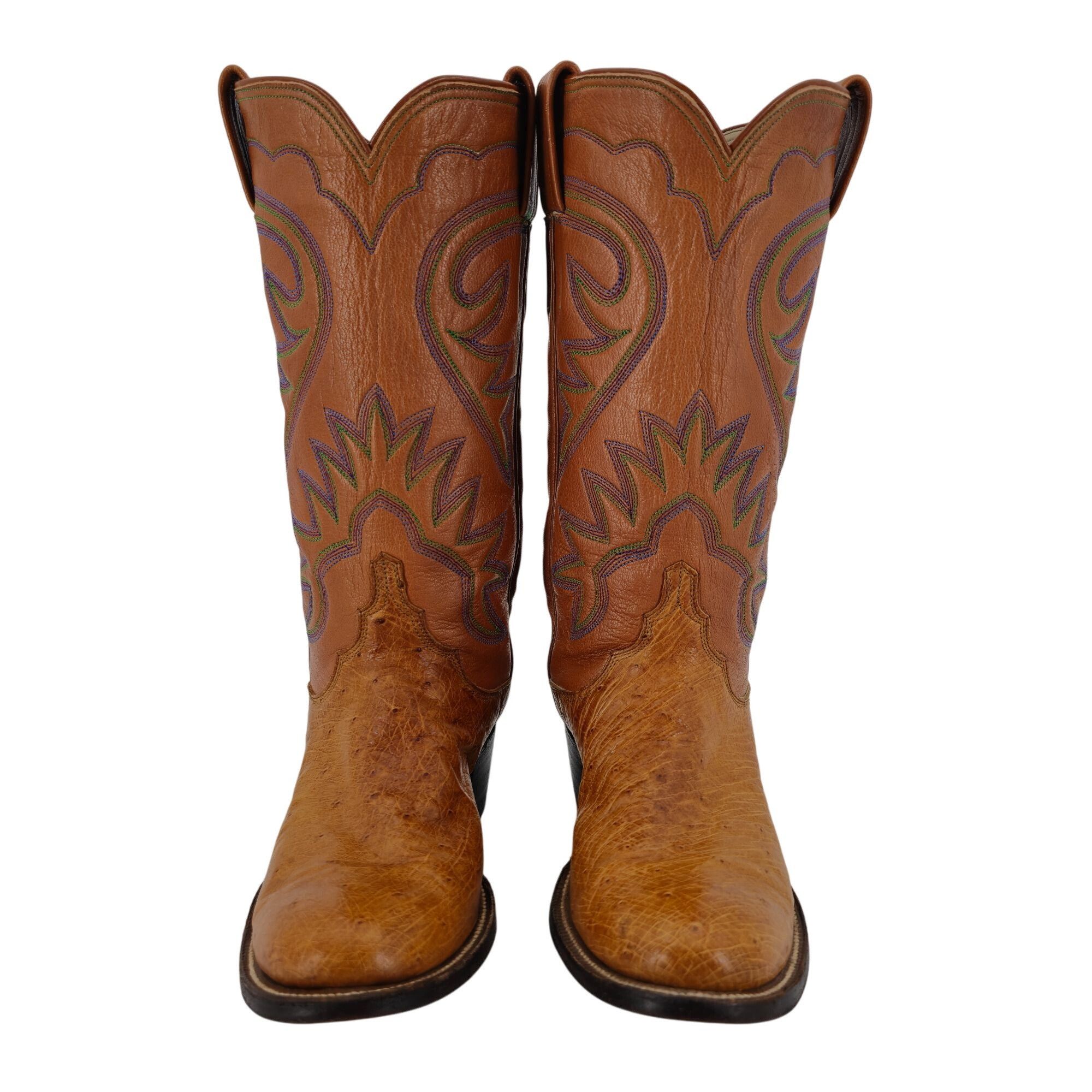 Other M.L. Leddys Ostrich Exotic Cowgirl Boots Womens 5B Brown Pur Size US 5 / IT 35 - 2 Thumbnail