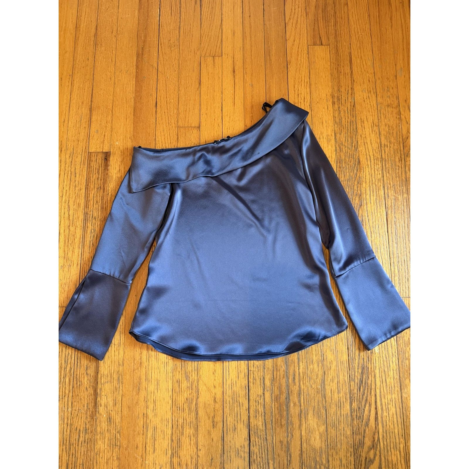 Drew Drew Womens Satin Blouse Sm Blue One-Shoulder Bell Sleeve Size S / US 4 / IT 40 - 7 Thumbnail
