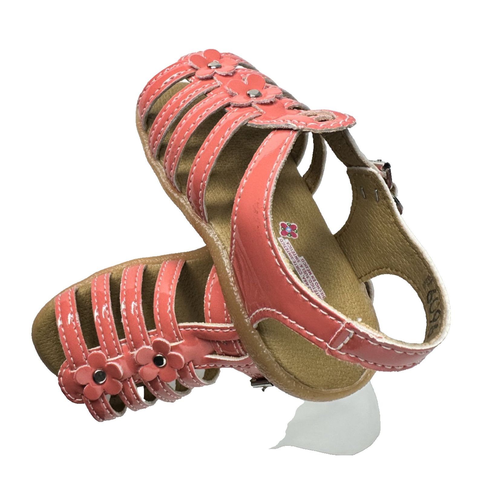 Other Calzado Esmeralda Kids Pink Coral Floral Leather Sandals Size US 7 / IT 37 - 2 Thumbnail