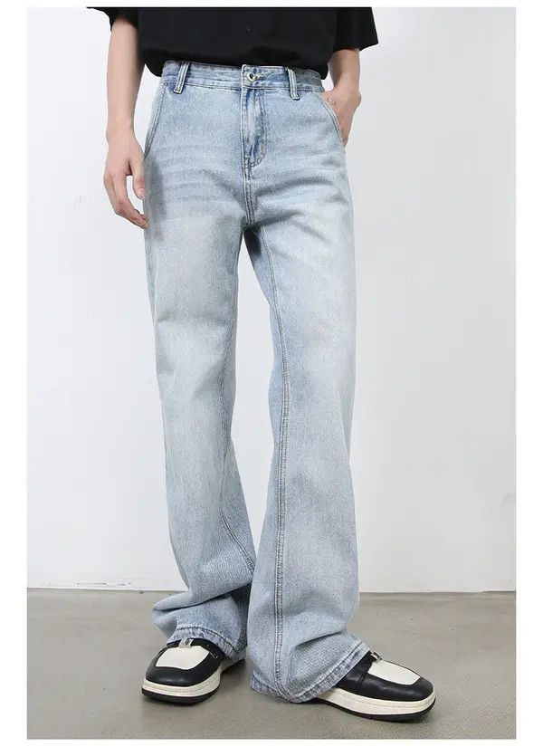 Japanese Brand Washed light blue men's loose straight-leg flared jeans Size US 32 / EU 48 - 2 Thumbnail
