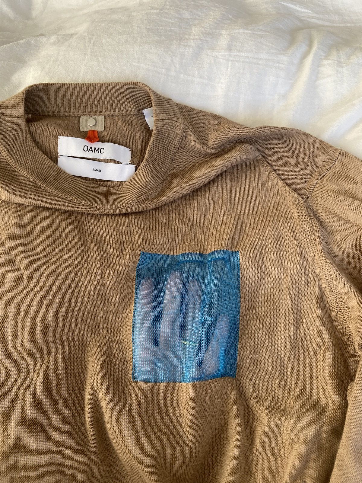 OAMC OAMC Tan and blue patchwork sweaters Size US S / EU 44-46 / 1 - 3 Thumbnail