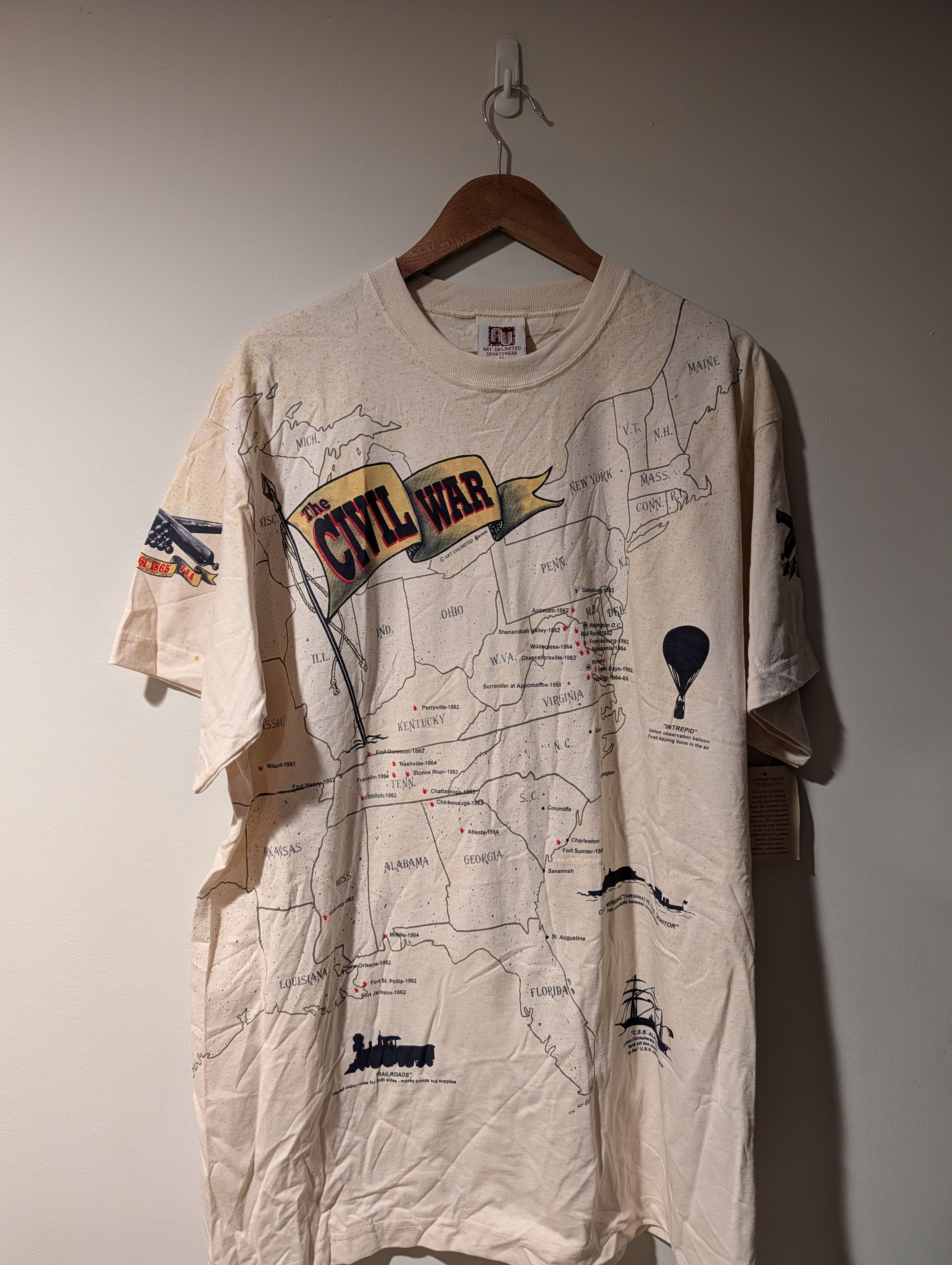 Arts & Science Vintage 90s Civil War Art Unlimited Sportswear T-Shirt Size US XL / EU 56 / 4 - 1 Thumbnail