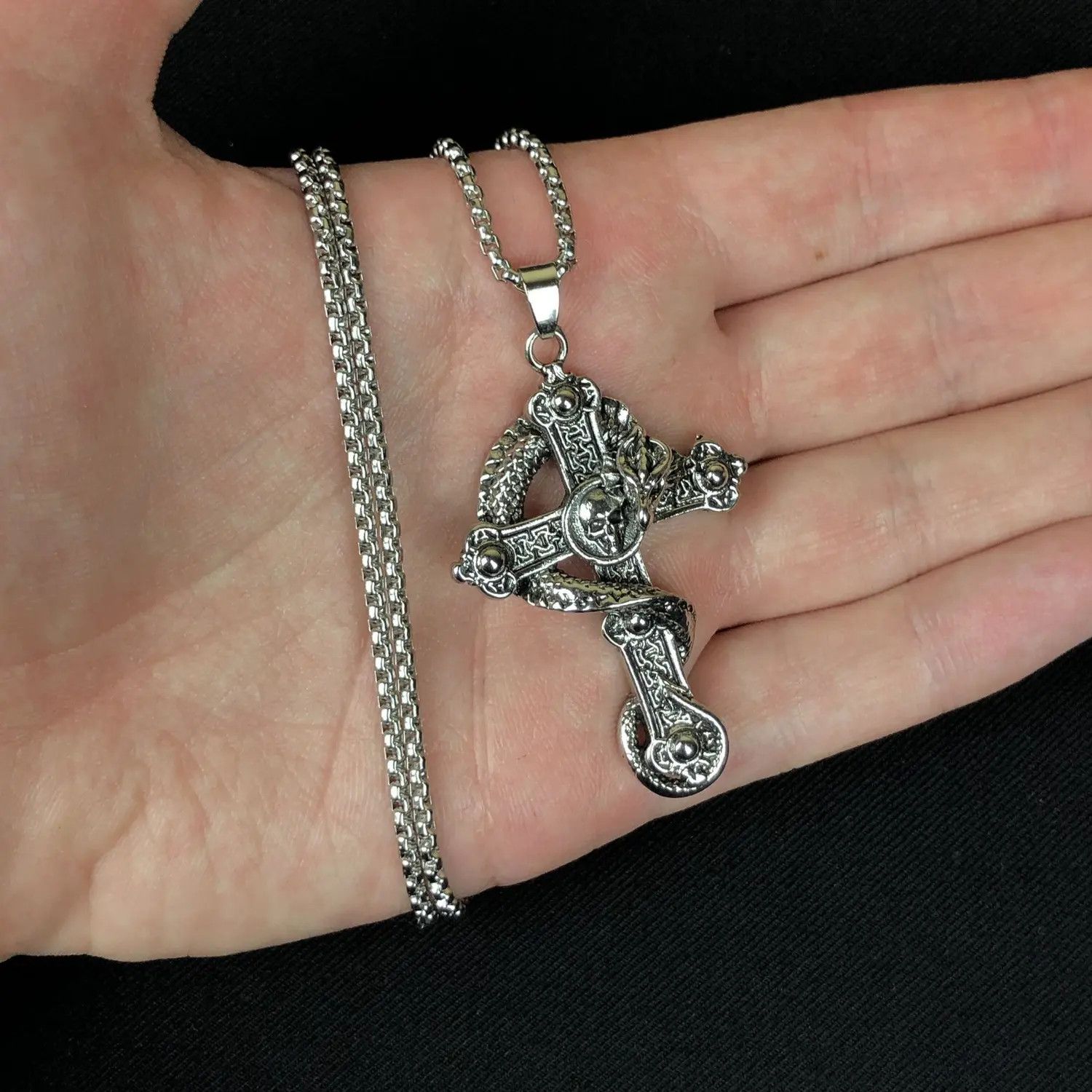 Jewelry Dragon Skull Cross Necklace Punk Chain Size ONE SIZE - 1 Thumbnail