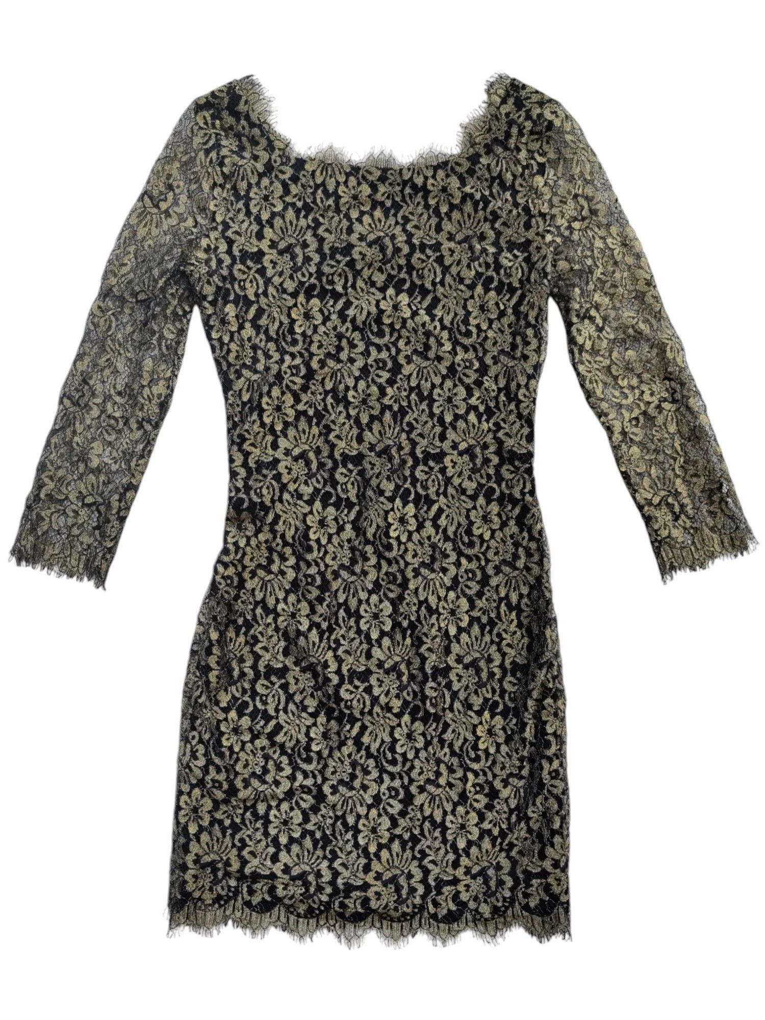 Diane von Furstenberg Black Golden Floral Laced Dress Size XS / US 0-2 / IT 36-38 - 1 Thumbnail