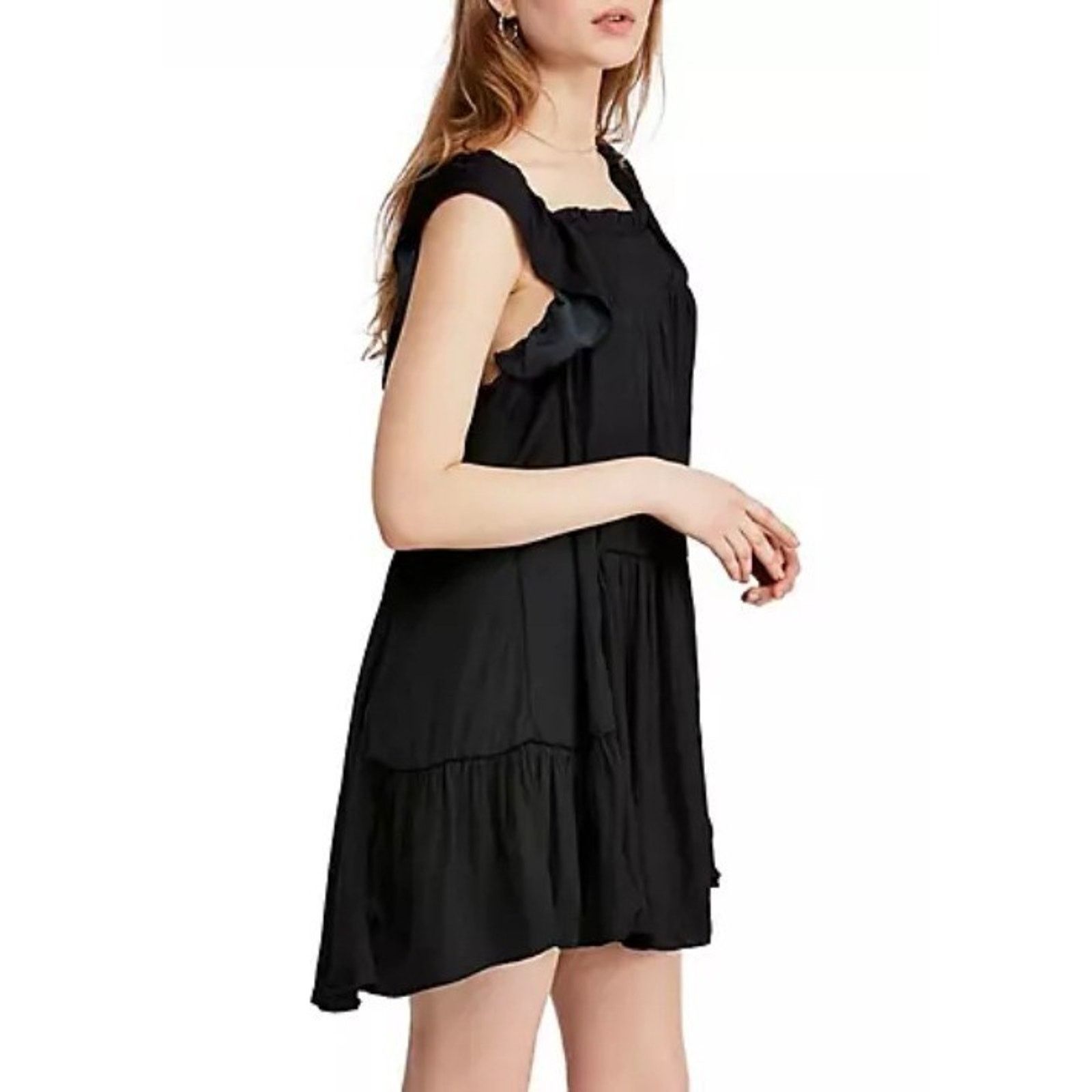 Free People Free People Black Smocked Tiered Babydoll Mini Dress S Size S / US 4 / IT 40 - 5 Thumbnail
