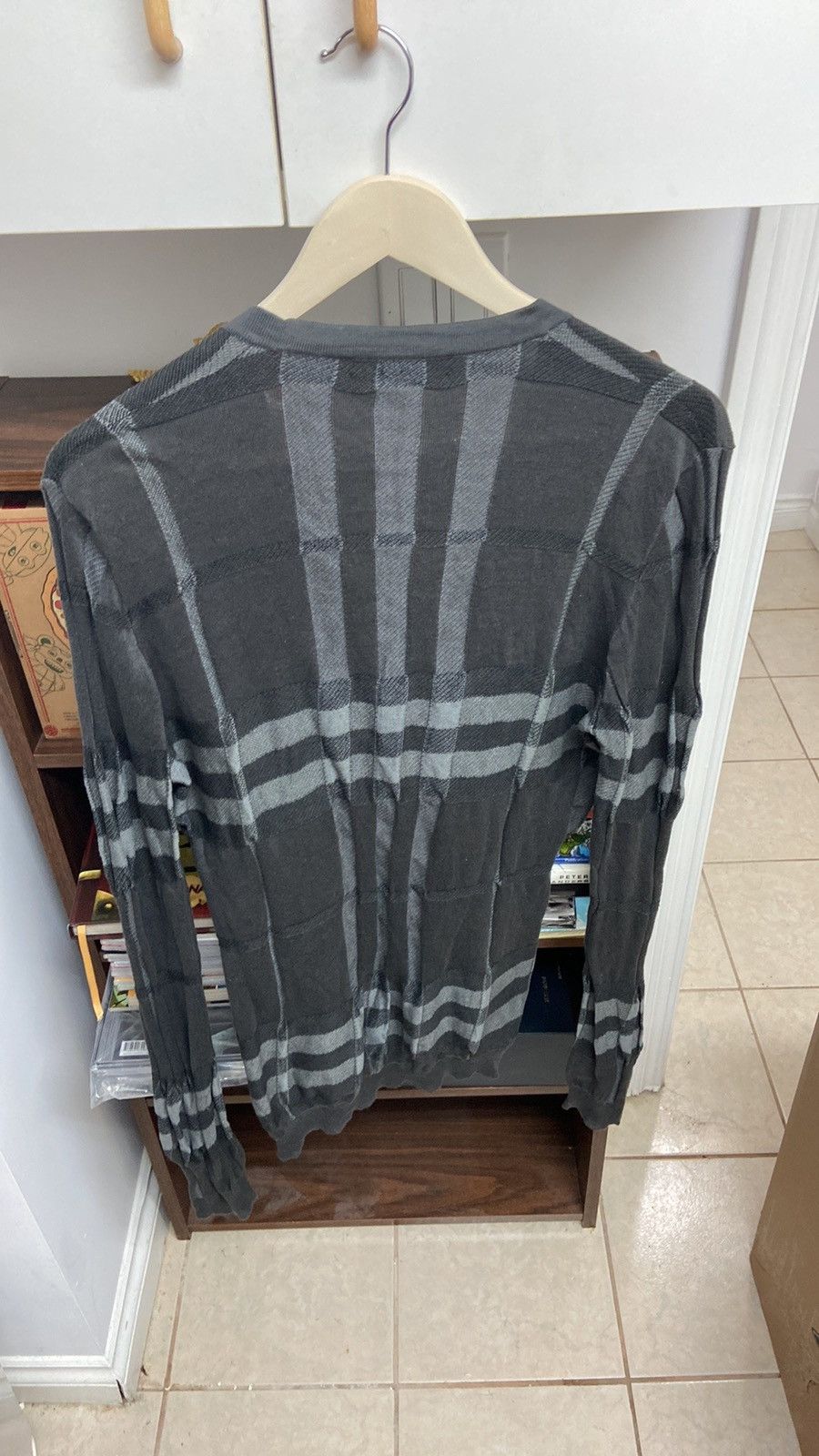 Burberry Burberry London Men’s Grey Check Cardigan Cotton/Silk Blend Size US L / EU 52-54 / 3 - 2 Thumbnail