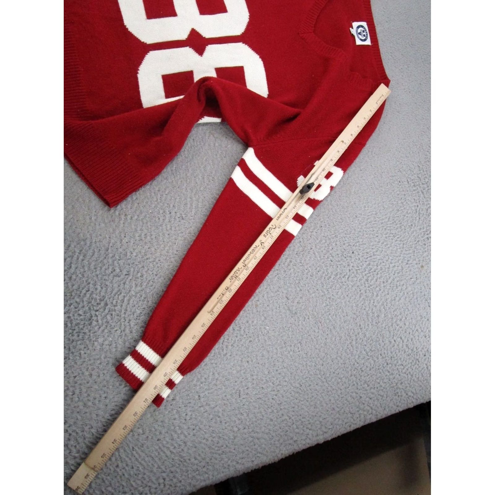 Vintage Varsity Sweater Mens XL Wisconsin Badgers Jonathan Taylor Red Raggs #38 Varsity All American Pullover Decade 0s 80s 90s-based Size US XL / EU 56 / 4 - 7 Thumbnail