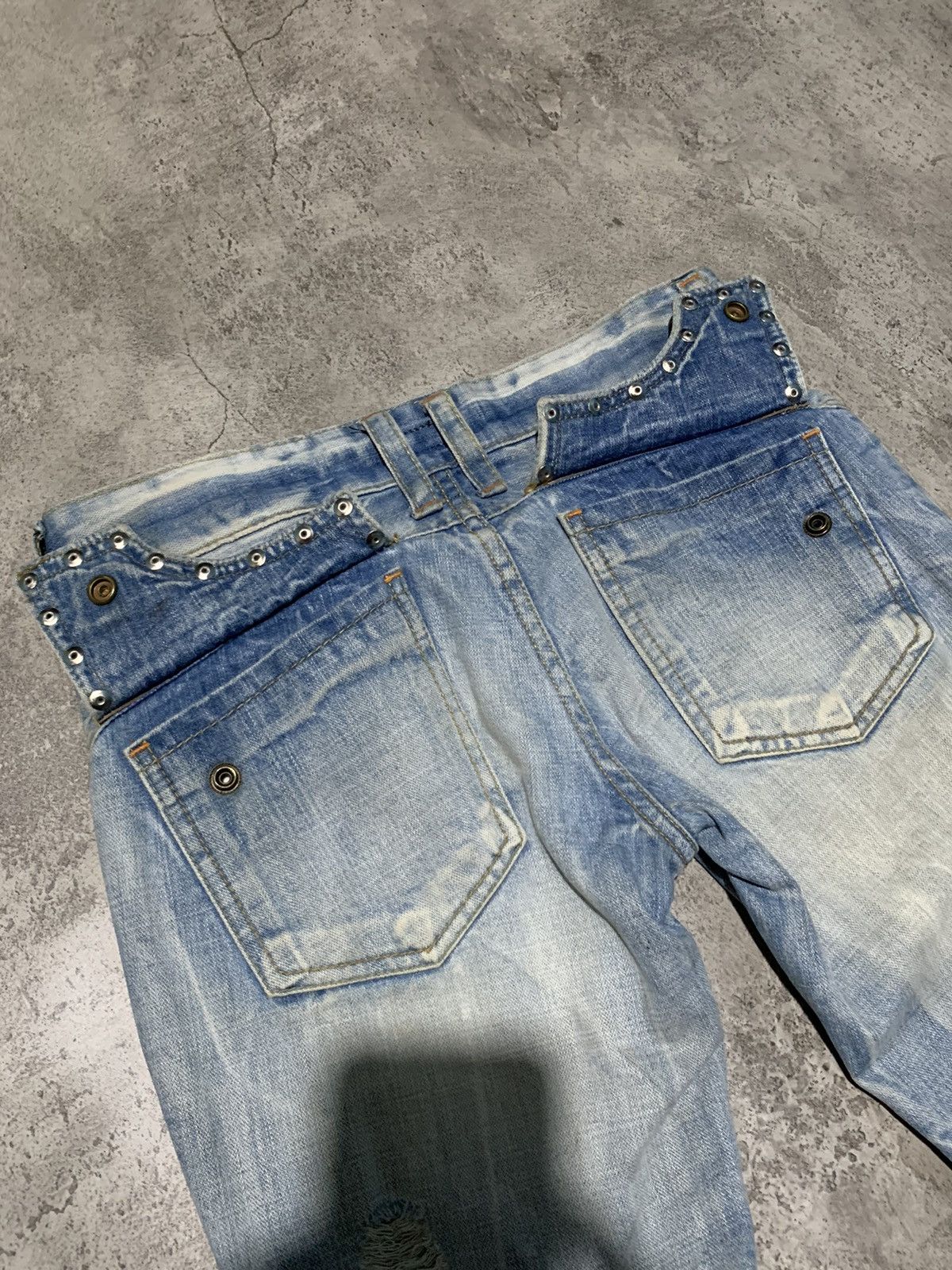 Isamu Katayama Backlash 2000s Glad News cowhide leather pocket ripped flare jeans Size US 29 - 3 Thumbnail