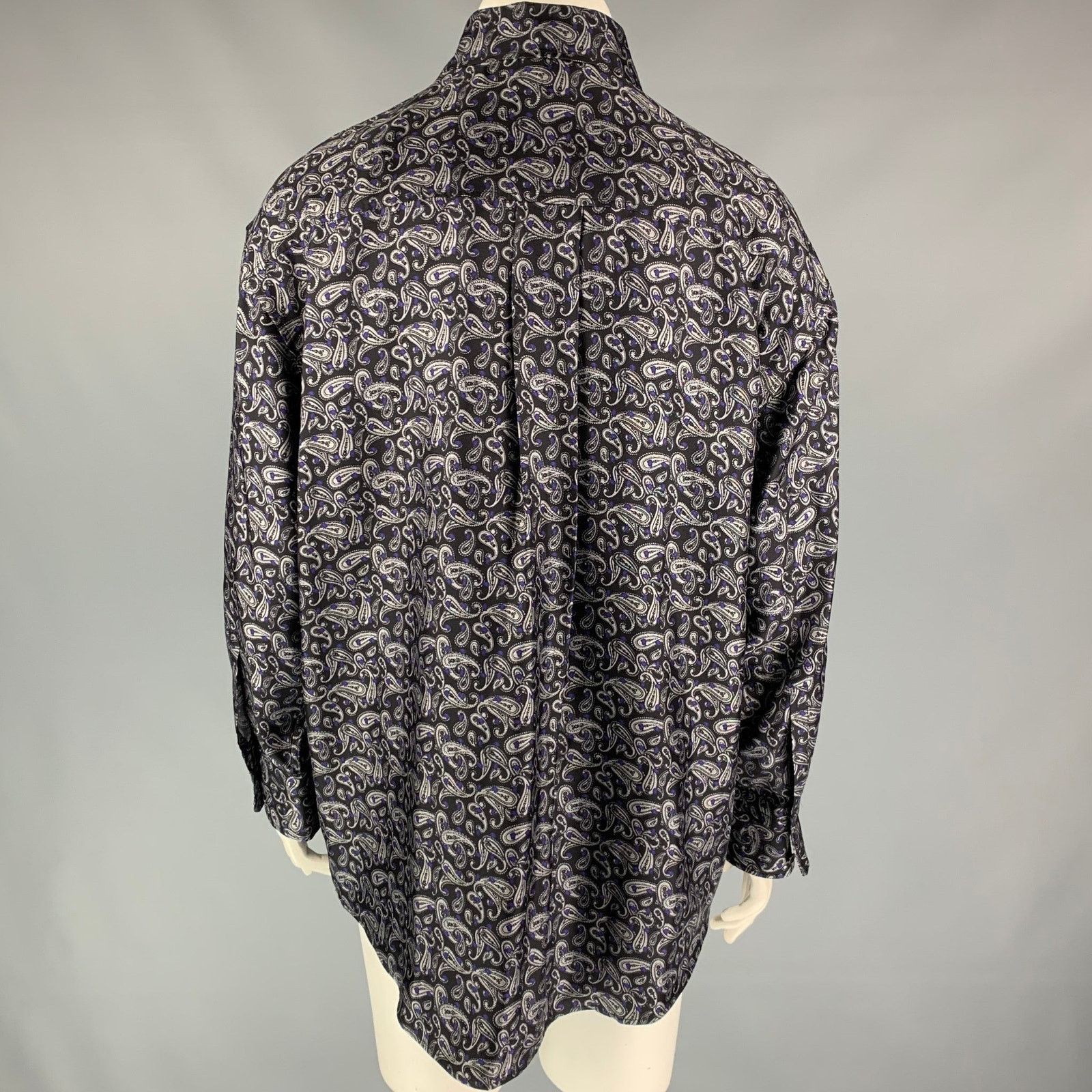 Alexander Wang ALEXANDER WANG 10 Navy & Grey Paisley Silk Layered Shirt Size L / US 10 / IT 46 - 4 Thumbnail