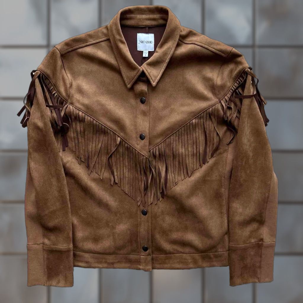 NIC+ZOE Nic+Zoe Fringe Jacket Women's Large Brown Western Outerwear NWT Jacket Size L / US 10 / IT 46 - 1 Thumbnail