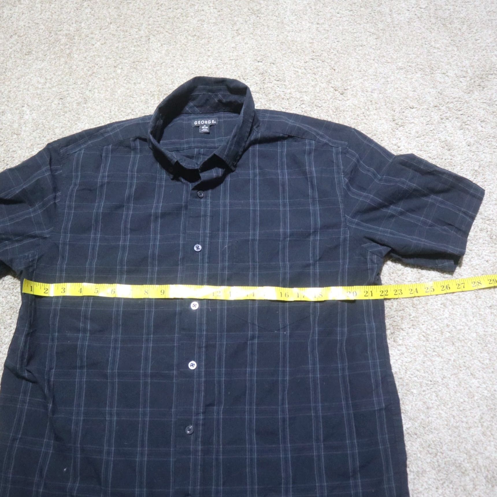 George GEORGE Shirt Plaid Button-Down Short Sleeve Adult M Medium Black Cotton Blend 38-40 Mens Size US M / EU 48-50 / 2 - 4 Thumbnail