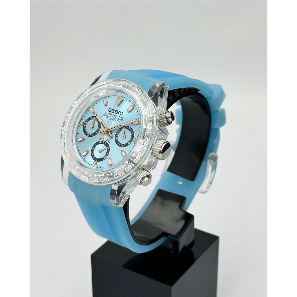 Seiko Ice Blue Clear Plastic Custom Seiko Watch Quartz Chronograph Size ONE SIZE - 6 Thumbnail