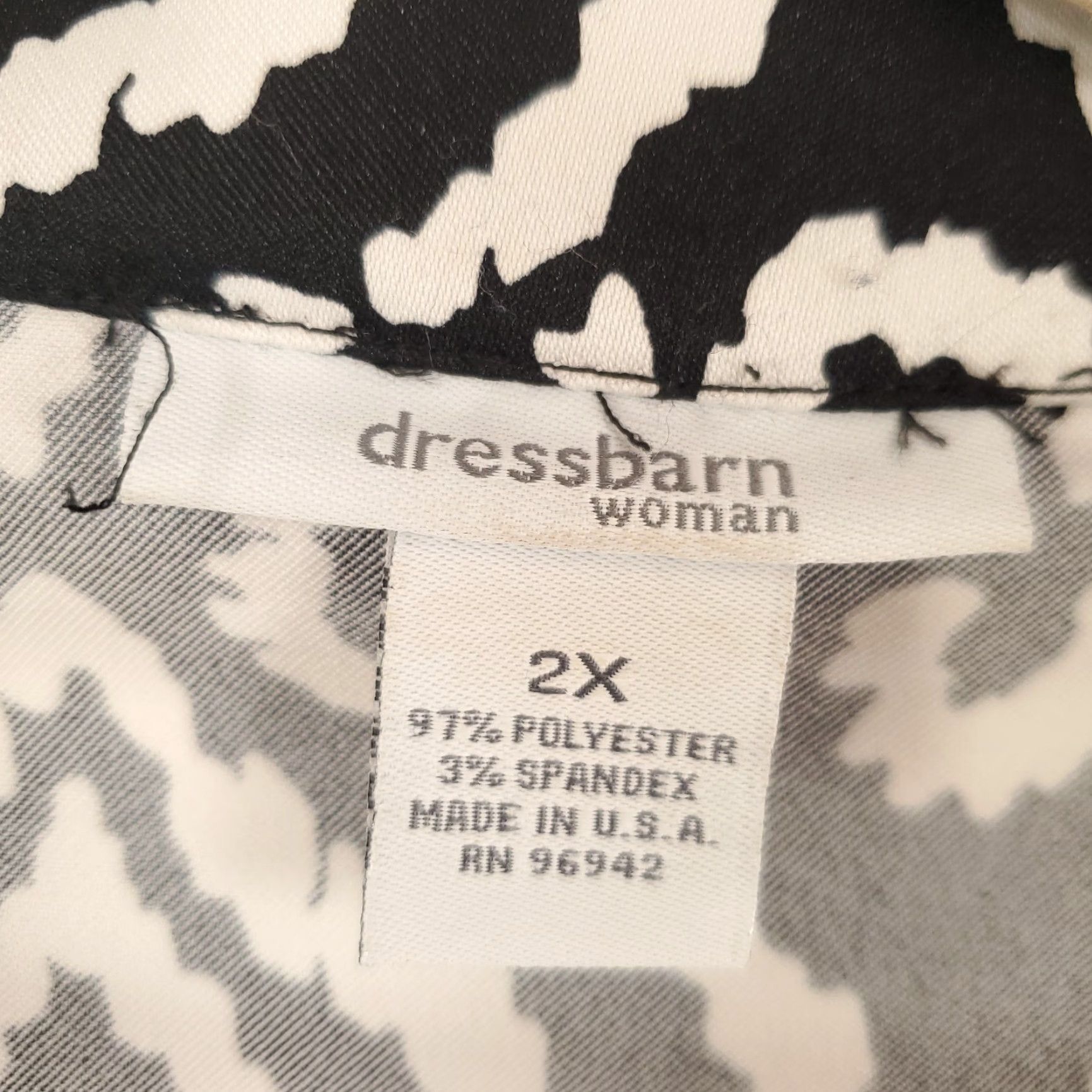 Vintage Dressbarn Button Up Top Womens 2X Black White Geometric Floral Mixed Print Size XXL / US 16-18 / IT 52-54 - 7 Thumbnail