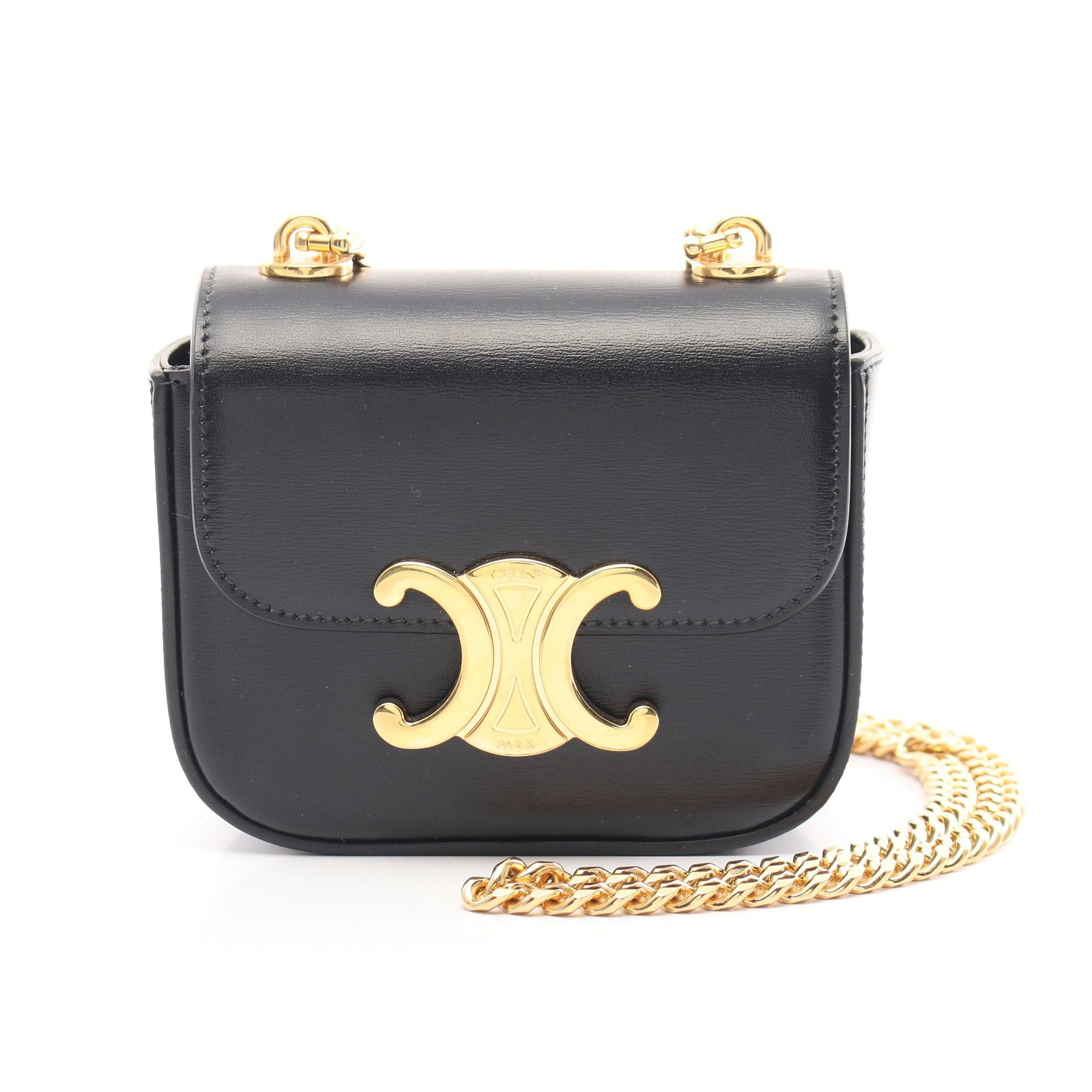 Celine Celine Triomphe Mini Chain Claude Shoulder Bag Leather Black Size ONE SIZE - 1 Thumbnail
