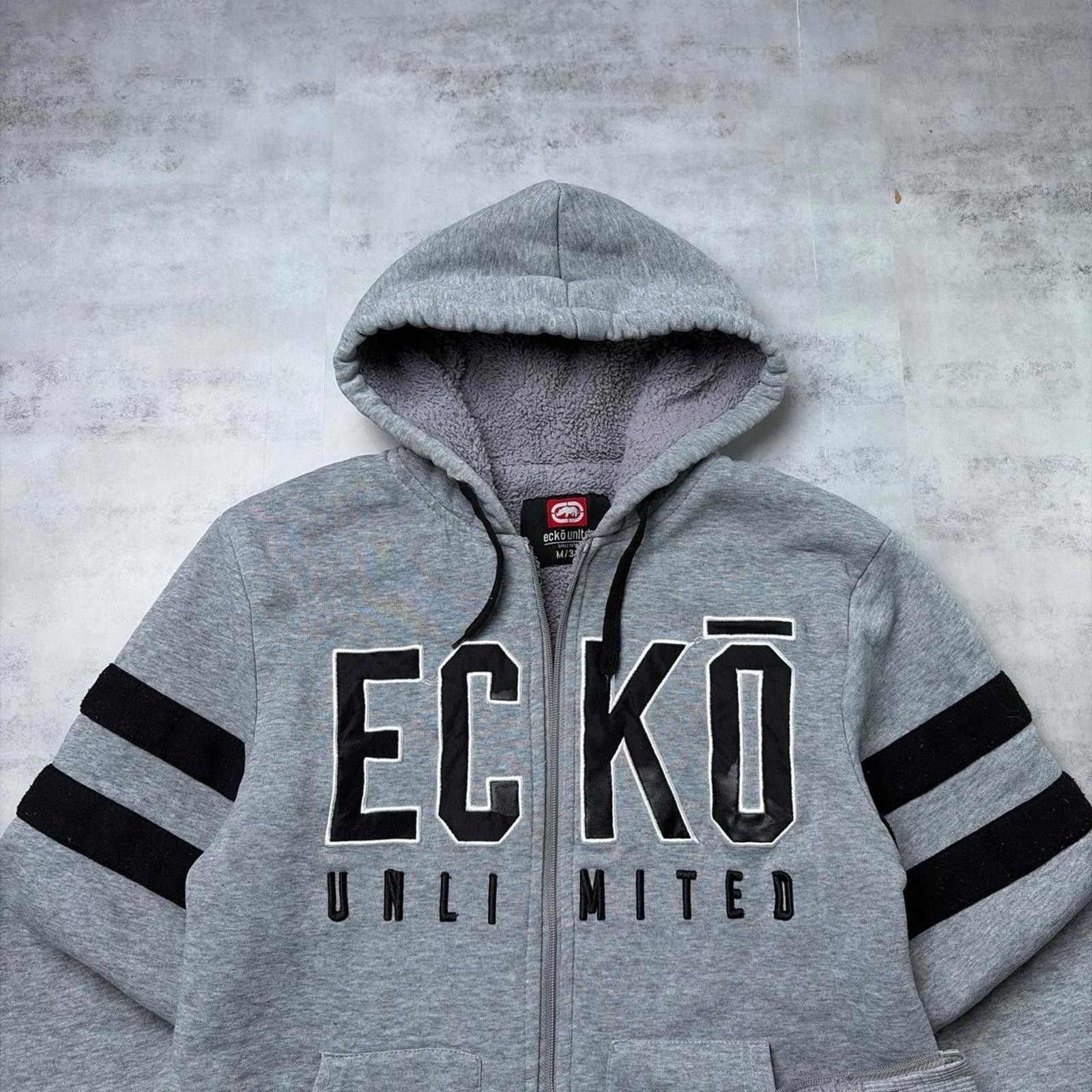 Ecko Unltd. Y2K Grey Ecko Unltd Grunge Sherpa Lined Skater Zip Up Hoodie Size US M / EU 48-50 / 2 - 3 Thumbnail