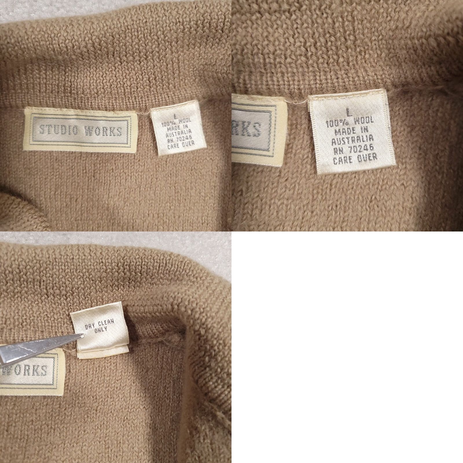 Vintage VINTAGE Studio Works Cardigan Sweater Women Large Beige Collared Wool Knit Long Sleeve Pockets Size L / US 10 / IT 46 - 9 Thumbnail