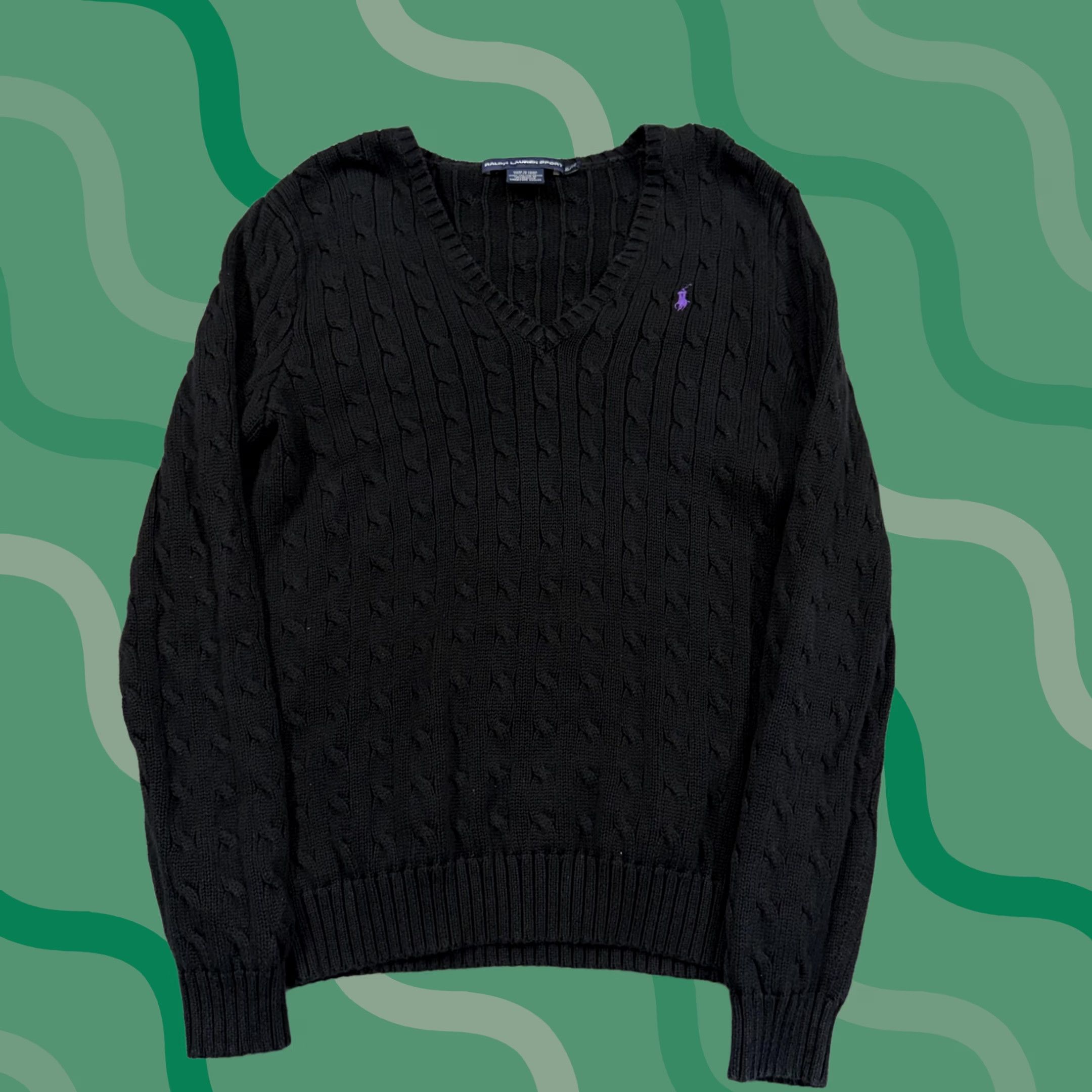 Polo Ralph Lauren Ralph Lauren Sport Sweater Womens XL Black Cable-Knit V-Neck Cotton Pullover Size XL / US 12-14 / IT 48-50 - 1 Thumbnail