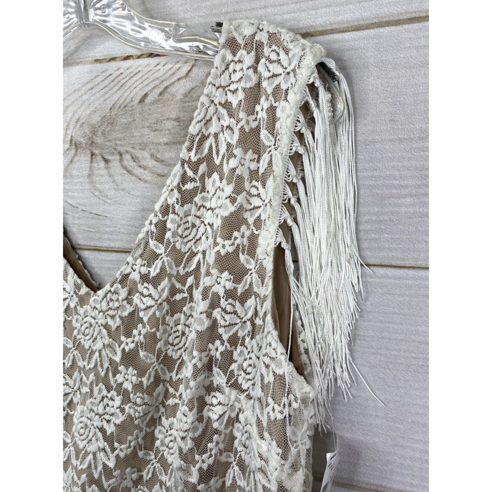 Vintage Connected Dress 14 White Lace Sheath Fringe Wedding Party Cruise Event Stretch Dress Women Size XL / US 12-14 / IT 48-50 - 3 Thumbnail