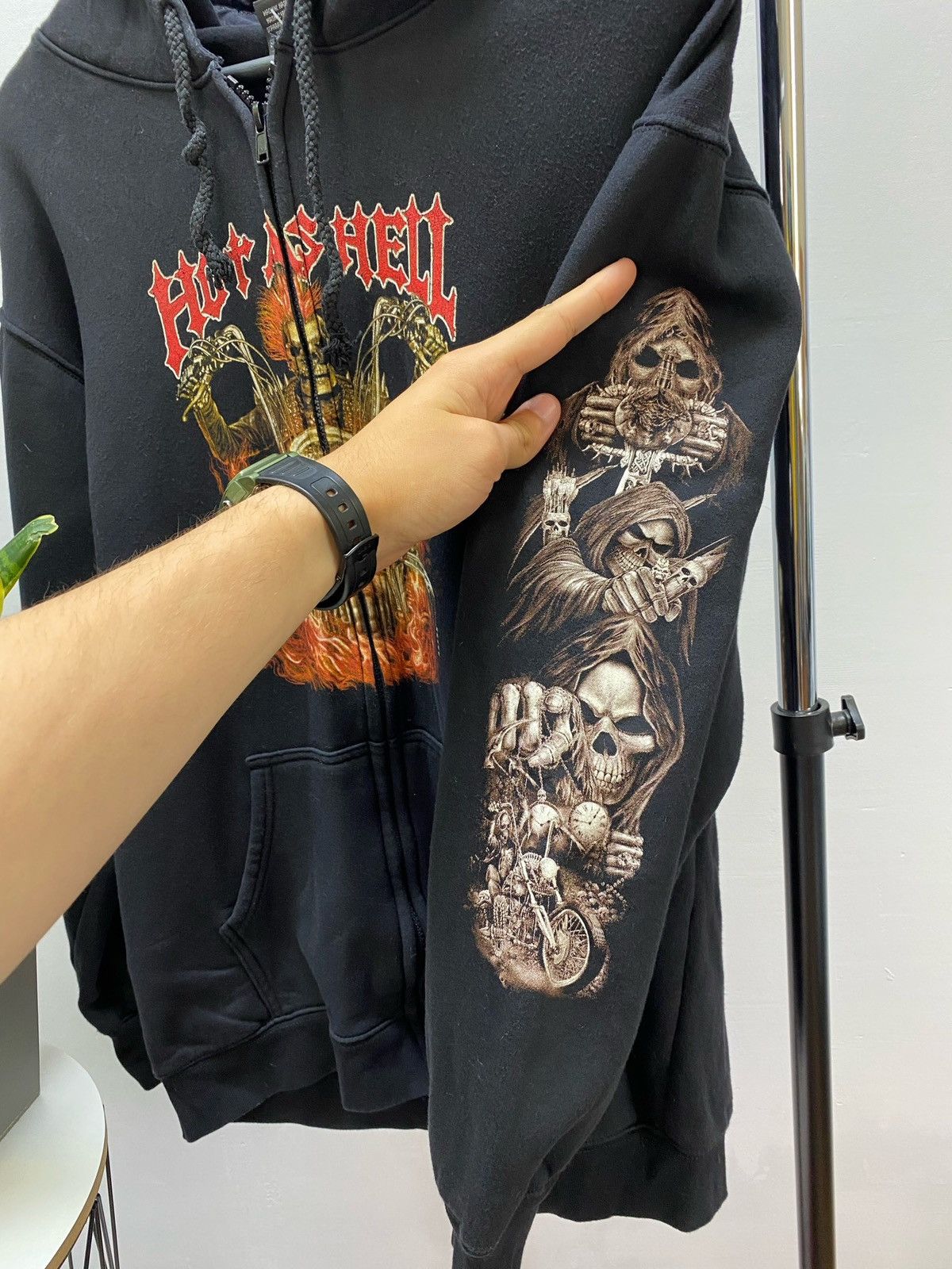 Japanese Brand × Vintage Vintage Y2K Hot AS Hell Burning Skeleton Rider Hoodie Size US L / EU 52-54 / 3 - 12 Thumbnail
