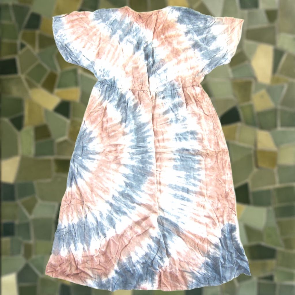Vintage Knox Rose Rayon Blue Tie Dye V-Neck Short Sleeve Empire Waist Maxi Dress L Size 36" / US 14 / IT 50 - 1 Thumbnail