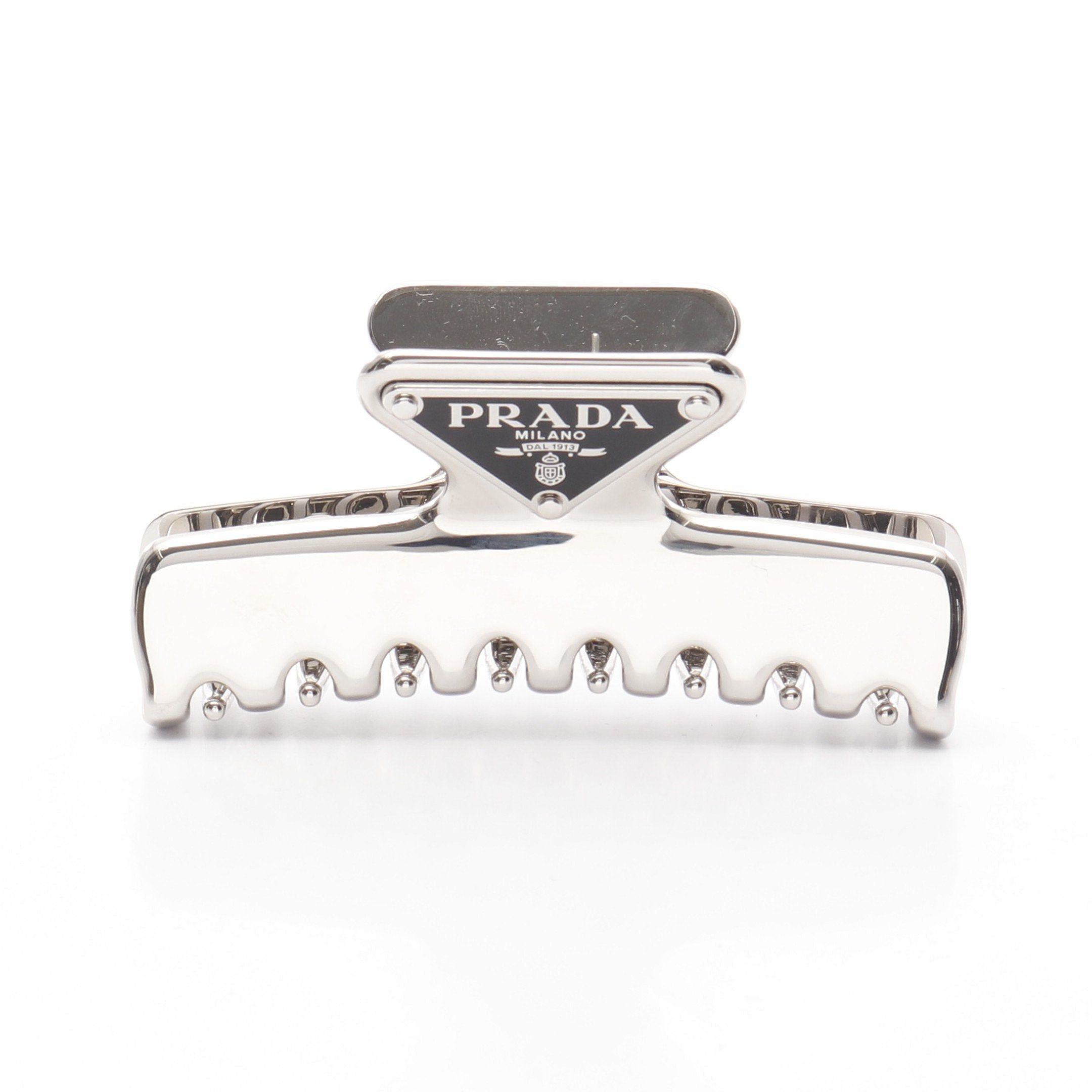 Prada Prada Triangle Logo Hair Clip Silver Black Size ONE SIZE - 1 Thumbnail