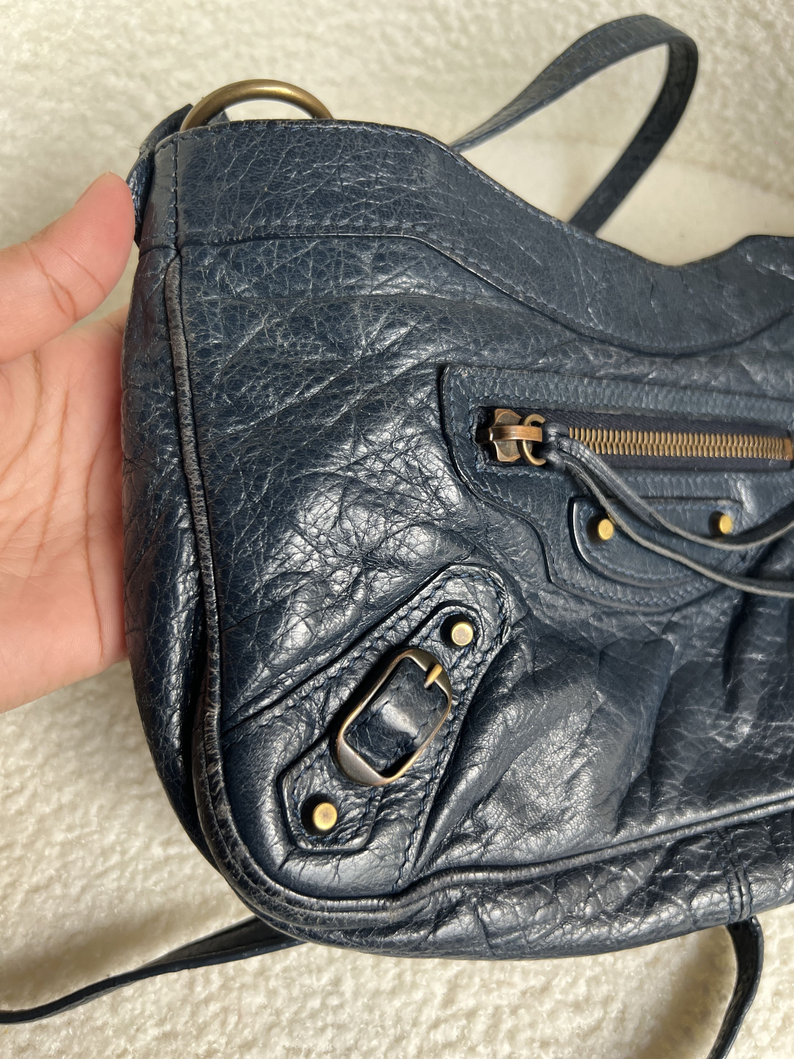 Balenciaga Authentic Balenciaga Navy Blue Hip City Leather Bag Size ONE SIZE - 7 Thumbnail