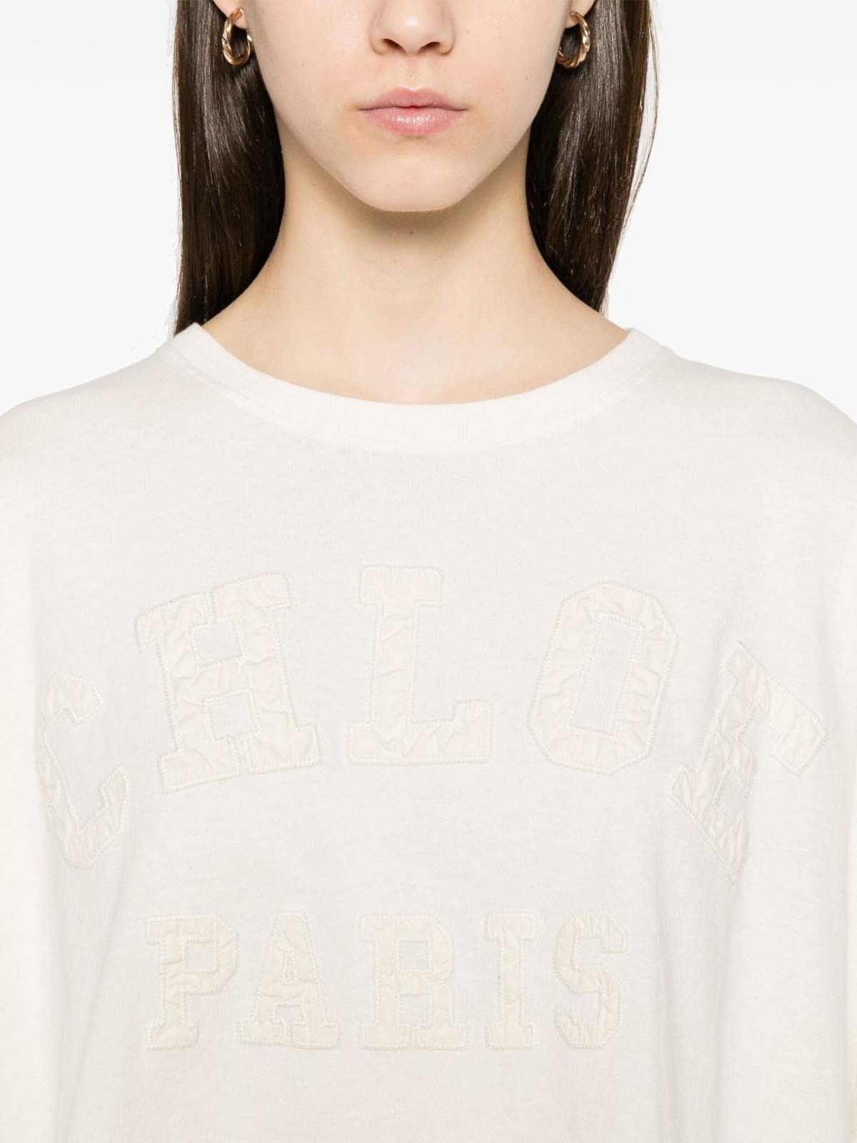 Chloe o1loc1c11125 Cropped logo T-Shirt in Coconut Milk Size L / US 10 / IT 46 - 2 Thumbnail