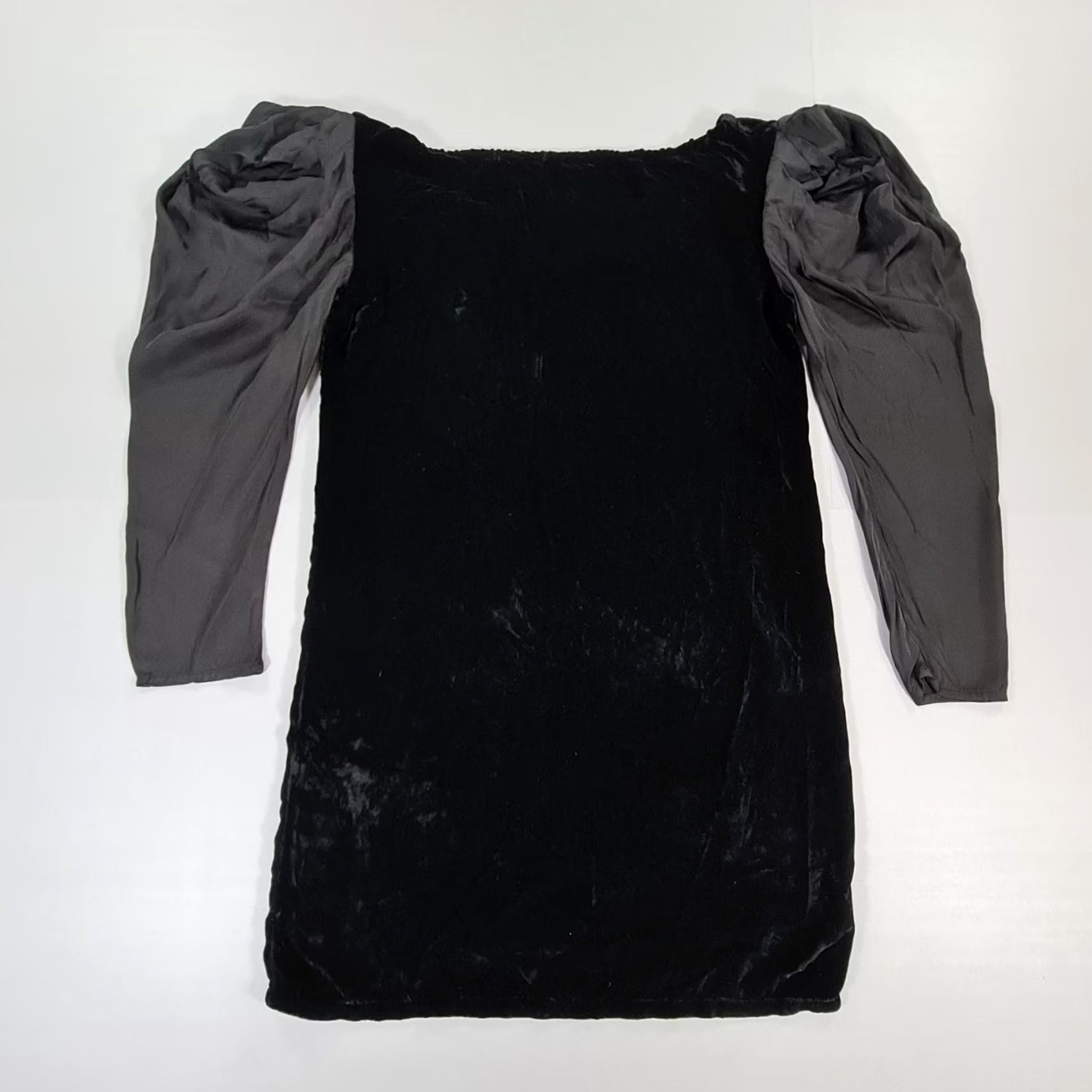 Velvet Velvet by Graham & Spencer Dress Womens Black Velour Puff Shoulders Mini Long Sleeve Boat Neck Party/Cocktail XS - New with Tags Size S / US 4 / IT 40 - 2 Thumbnail