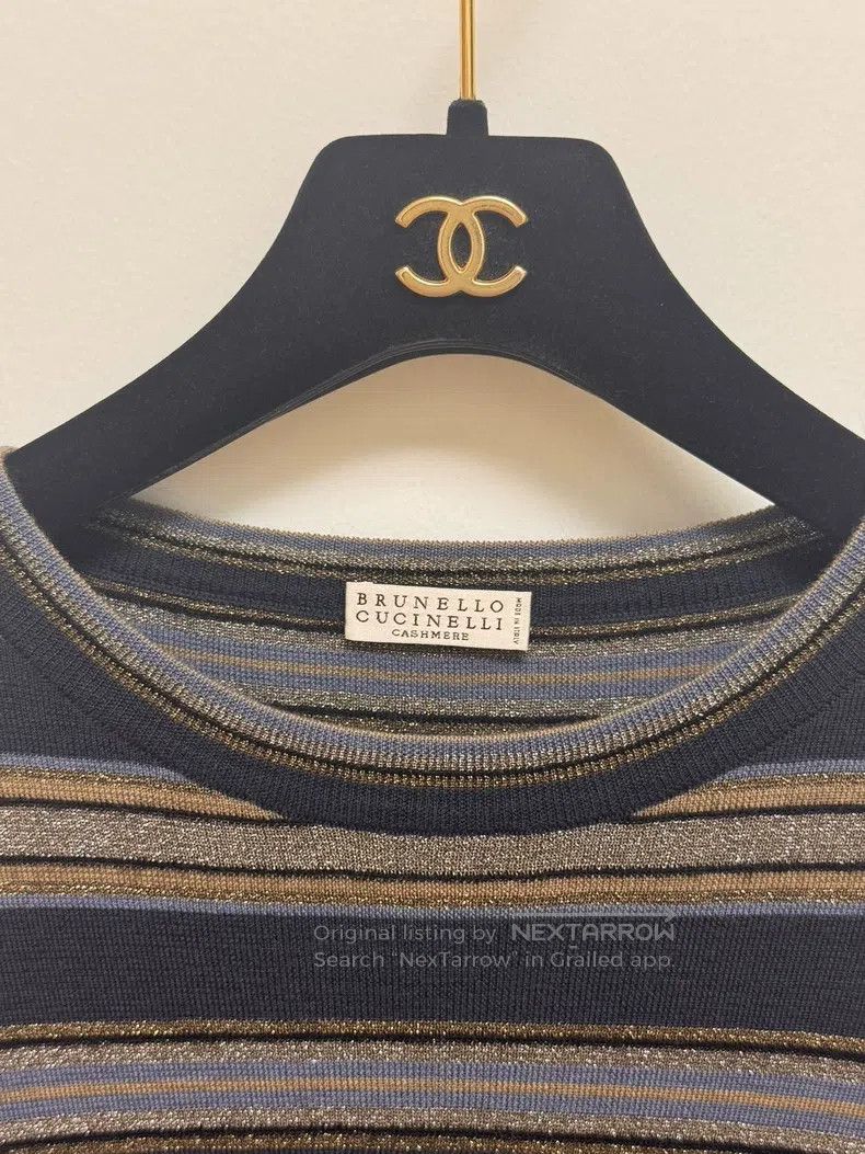 Brunello Cucinelli Brunello Cucinelli Striped Gold Thread Wool Knit Top Size M / US 6-8 / IT 42-44 - 3 Thumbnail