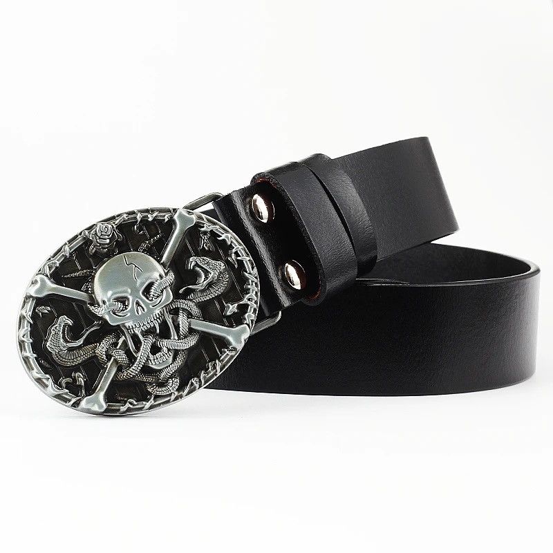 image of Leather x Skulls Snake Skull Face Buckle Skeleton in Black, Men's