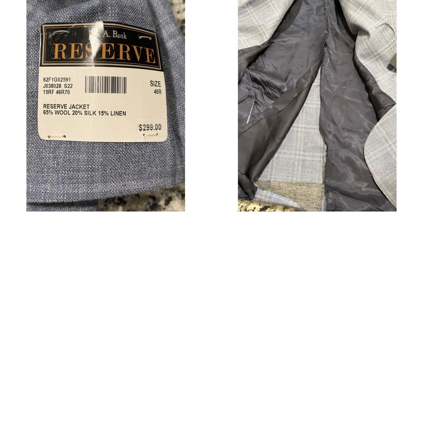 Jos. A. Bank NWT Jos A Bank Reserve Tailored Fit 46 R Linen Silk Blue Plaid Blazer Sport Coat Jacket Button-Front Notch Lapel Men Size 46R - 8 Thumbnail