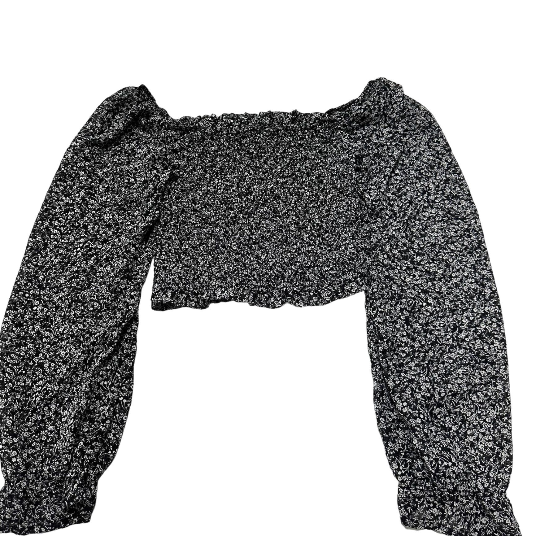 Vintage Japana Blouse Shirt Floral Off the Shoulder Long Sleeve M Black White Bohemian Peasant Women Vintage No N/A Size M / US 6-8 / IT 42-44 - 2 Thumbnail