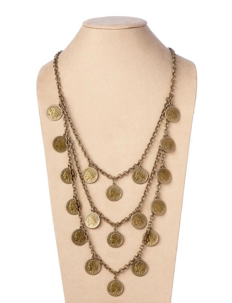 Designer New Authentic Brass St. Tropez Triple Strand Coin Necklace Size ONE SIZE - 1 Thumbnail
