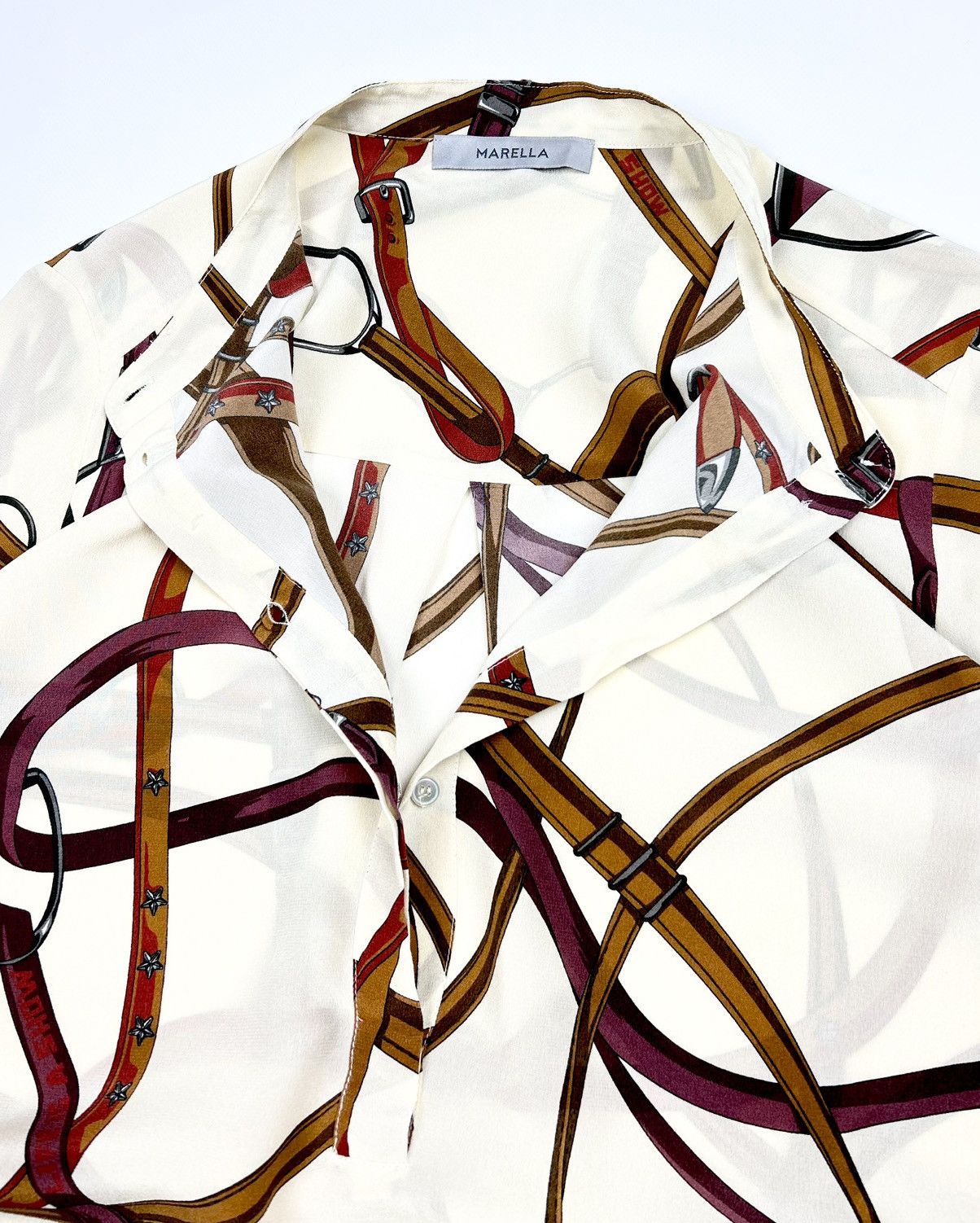 Marella Marella Silk Blouse Scarf Print Equestrian Hermes Style Size L / US 10 / IT 46 - 7 Thumbnail