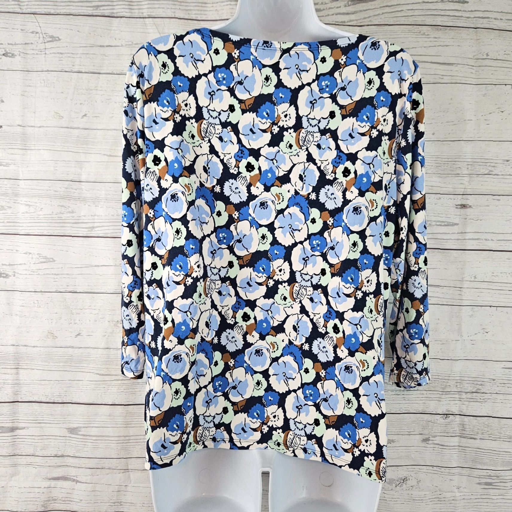 Ann Taylor Ann Taylor Womens Blouse Sz L Blue Green Floral 3/4 Sleeve Rayon Size L / US 10 / IT 46 - 3 Thumbnail
