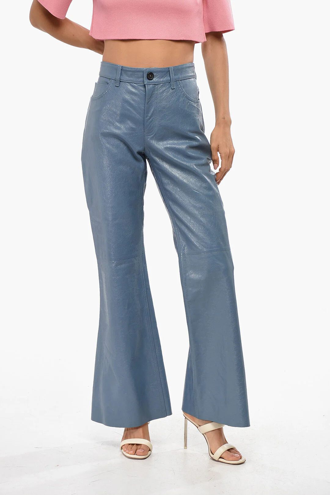 Marni og1mm0326 5-Pocket Leather Boot-Cut Pant in Blue Size 28" / US 6 / IT 42 - 1 Thumbnail