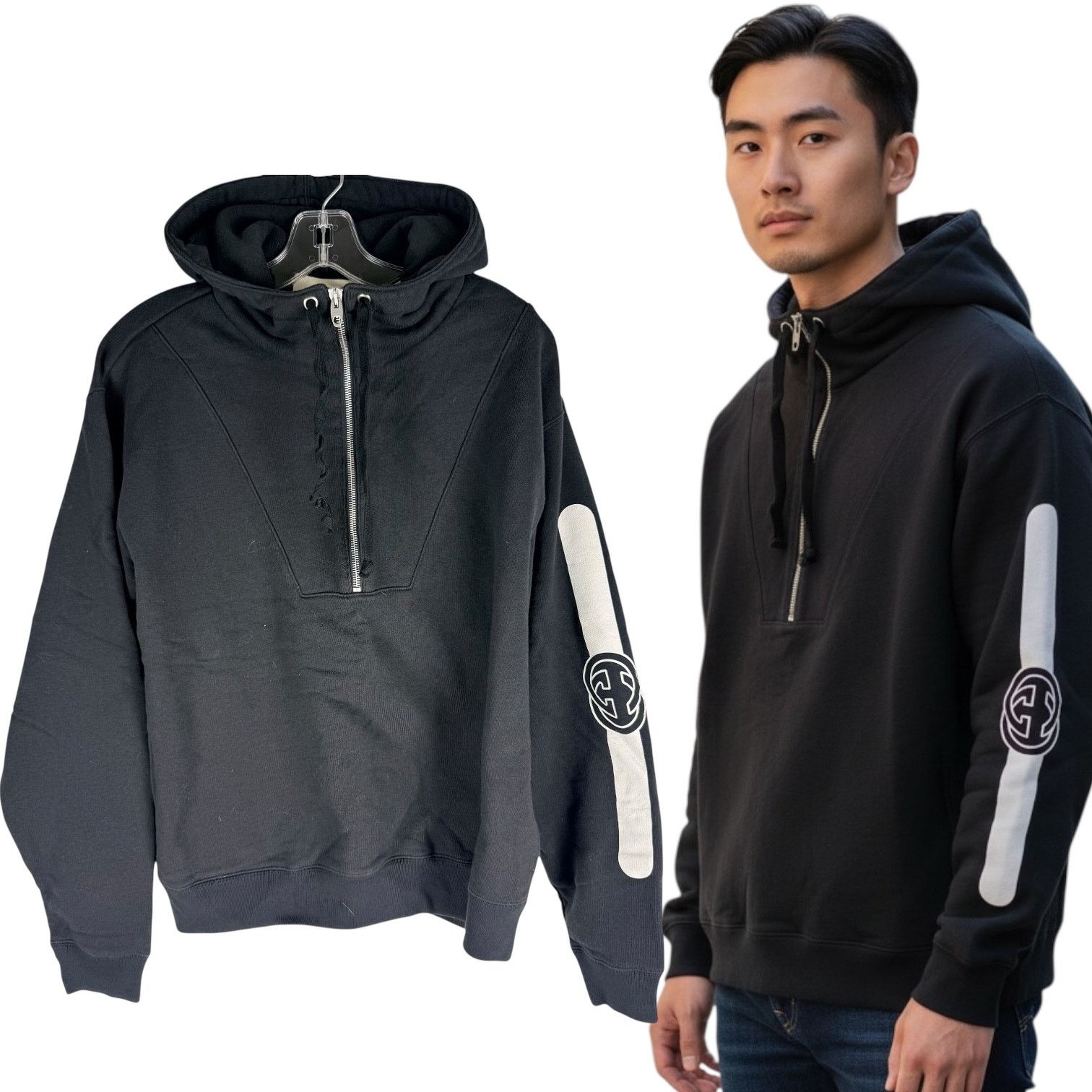 Gucci Gucci Half Zip Popover Interlocking GG Hoodie Black Size S Size US S / EU 44-46 / 1 - 1 Thumbnail