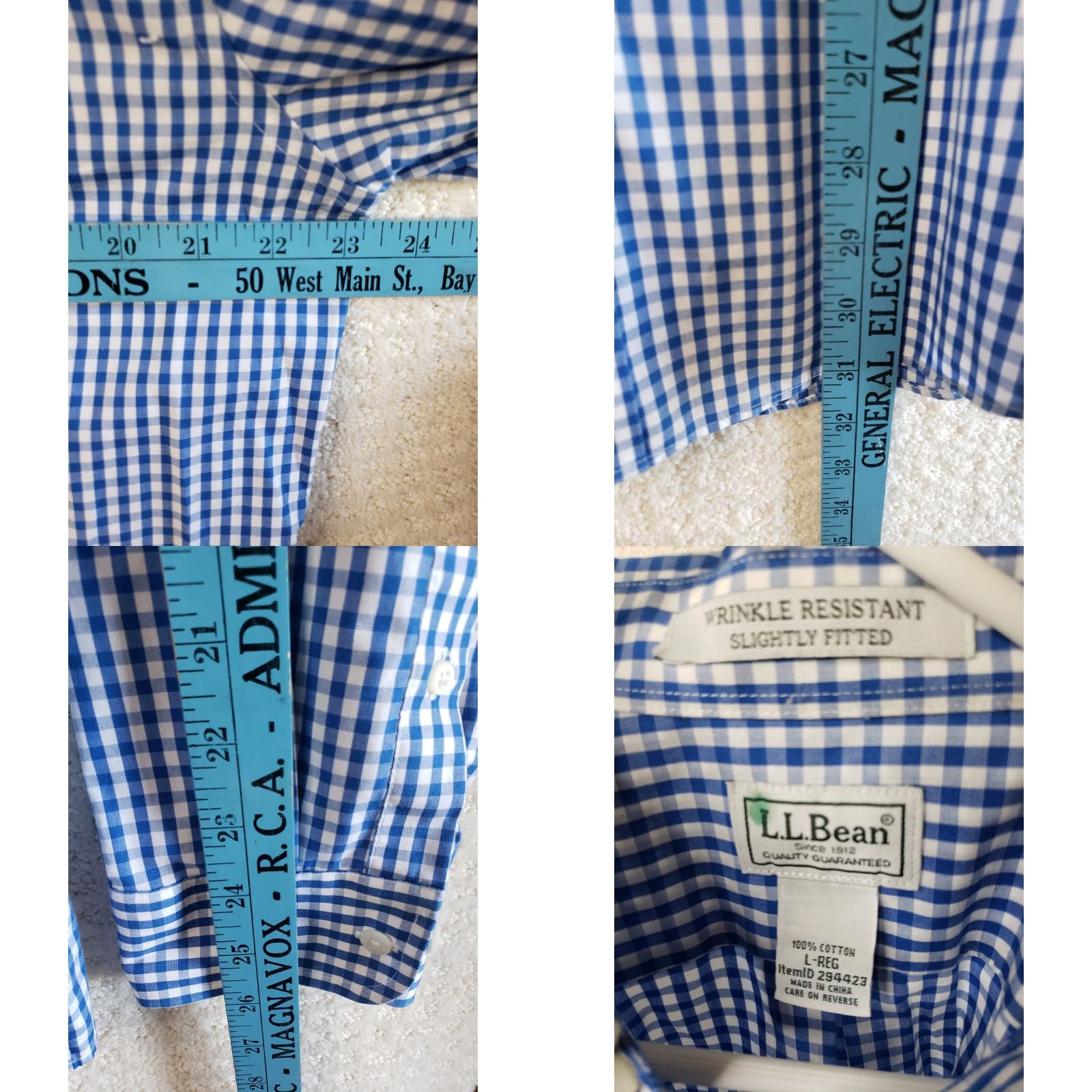 Vintage LL Bean Mens L Reg. Blue White Check Button-Up L. Sleeve Shirt Wrinkle Resistant Size US L / EU 52-54 / 3 - 8 Thumbnail