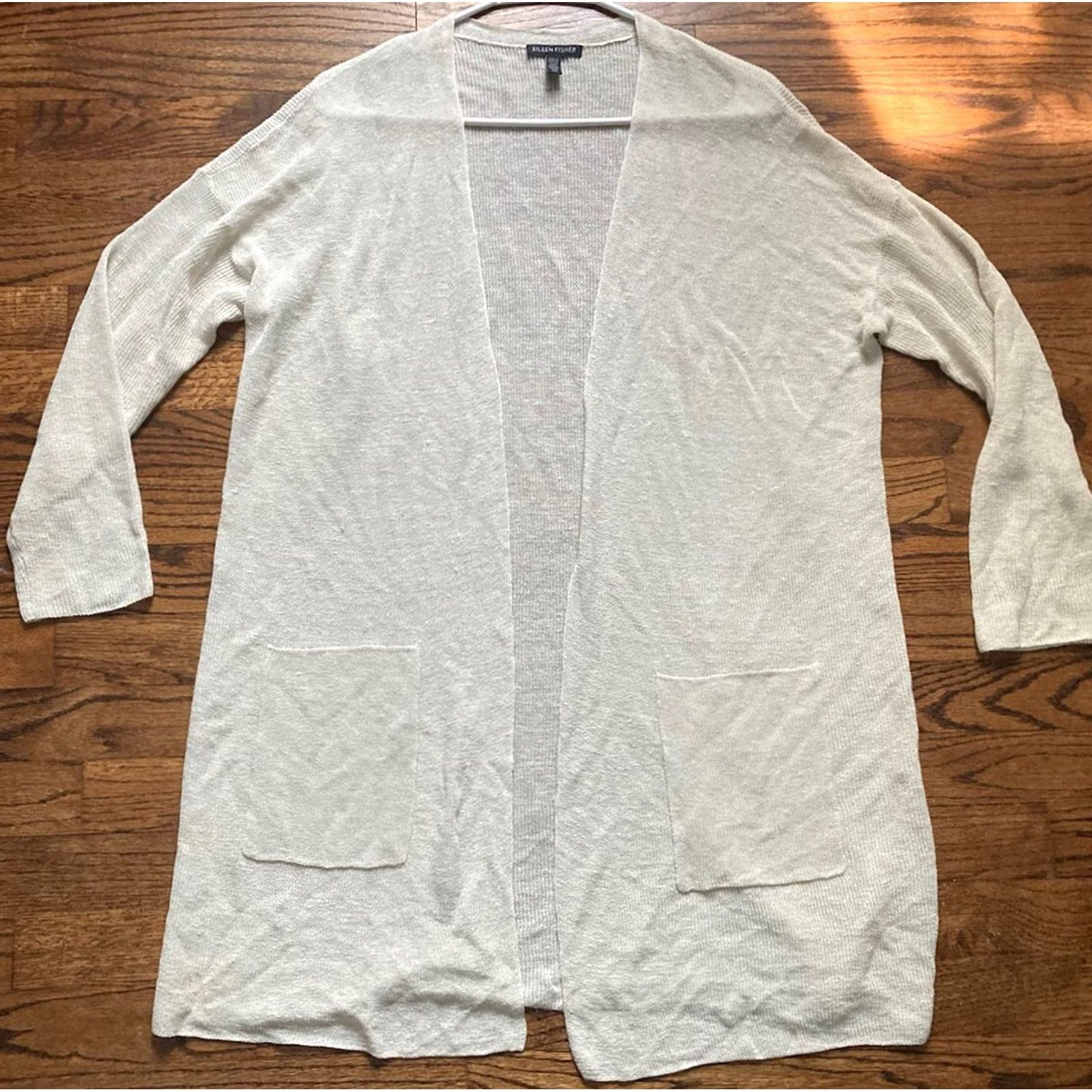 Eileen Fisher Eileen Fisher Cardigan Shirt Womens Small Open Front Italian Yarn Knit Ivory White Long Sleeve Knit Open Front Open Knit Boho Size S / US 4 / IT 40 - 4 Thumbnail