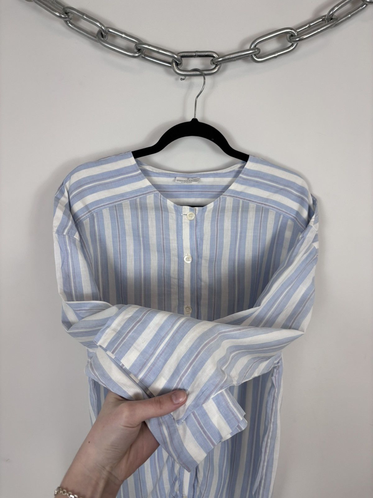 Trussardi Trussardi Vintage Women’s Blue Striped Long Sleeve Shirt Size L / US 10 / IT 46 - 7 Thumbnail