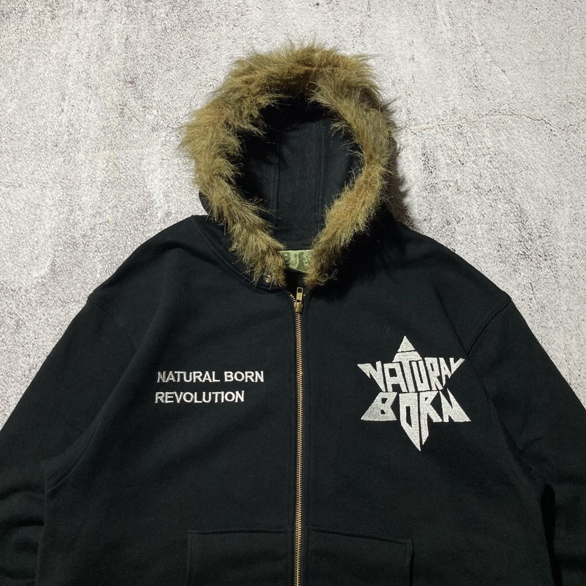 Japanese Brand 2000s Natural Born Stars Logo Fur Ziphoodie Black Punk Lgb Size US XL / EU 56 / 4 - 2 Thumbnail