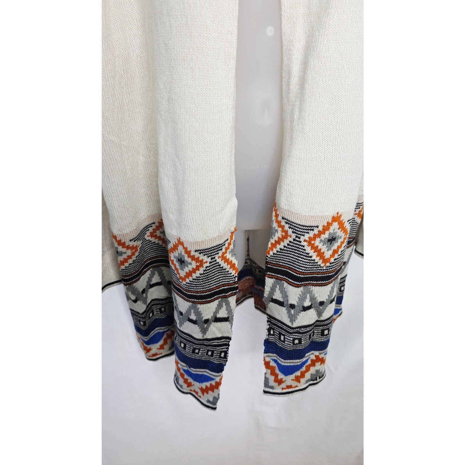 Other Cream Color Aztec Design Open Front Hooded Long Sweater Size XL / US 12-14 / IT 48-50 - 7 Thumbnail