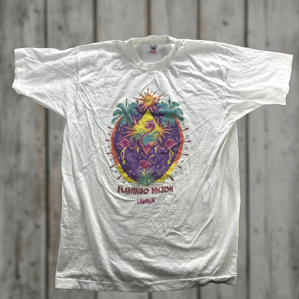 Fruit Of The Loom VINTAGE Flamingo Hilton Shirt Mens XL White Graphic 90s Souvenir Laughlin Casino Size US XL / EU 56 / 4 - 1 Thumbnail