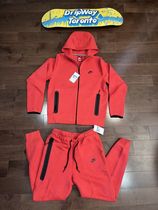 red nike tech fleece tracksuit