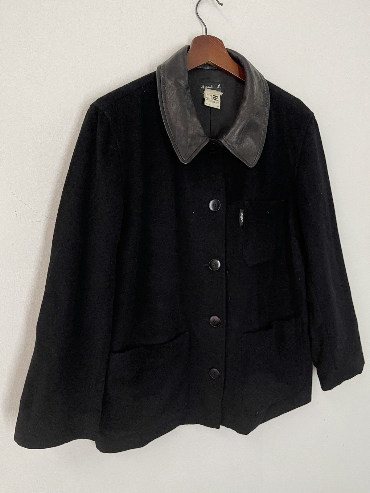 agnes b. VINTAGE AGNES B Wool Jacket Collar Leather Size US M / EU 48-50 / 2 - 2 Thumbnail